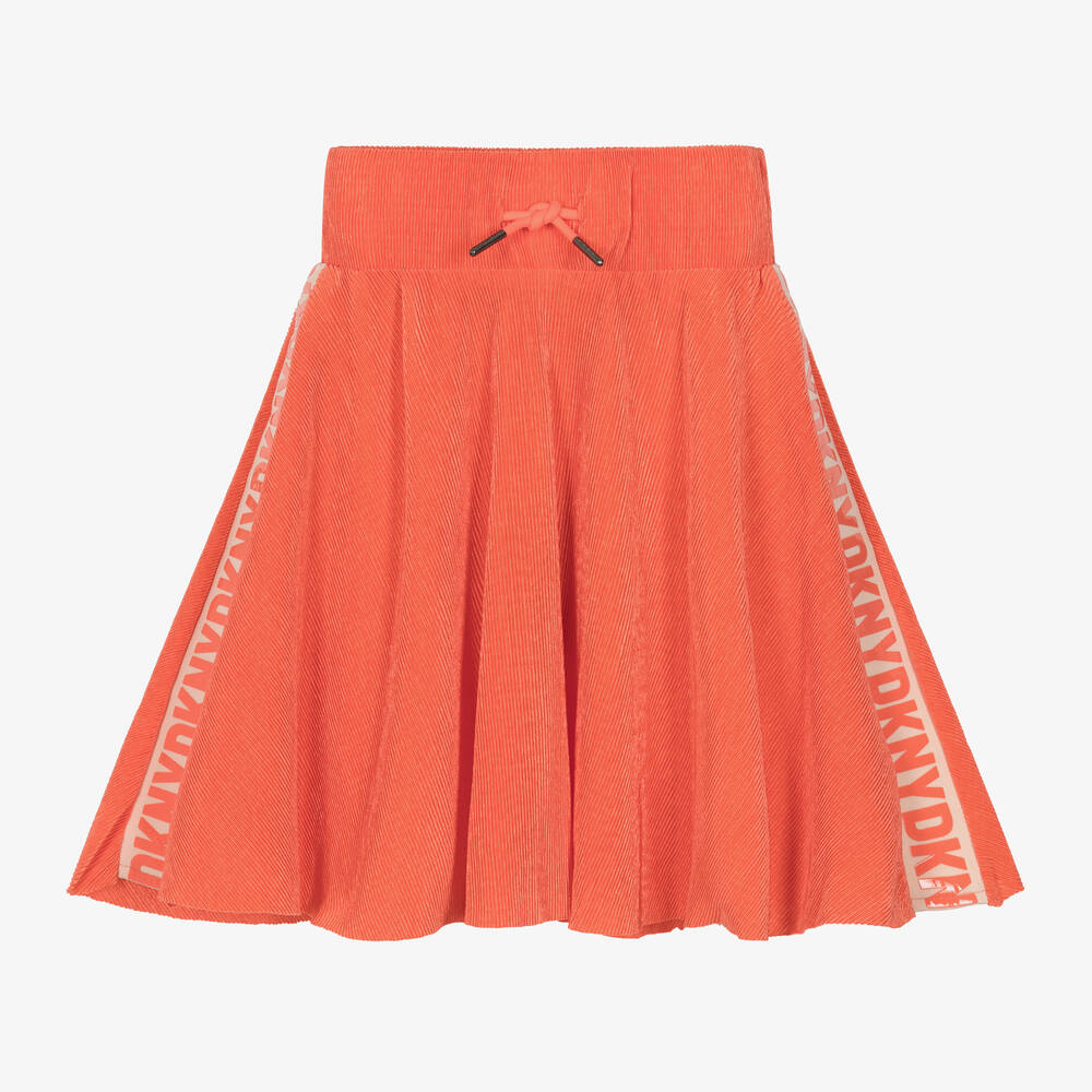 Girls Orange Plisse Jersey Midi Skirt