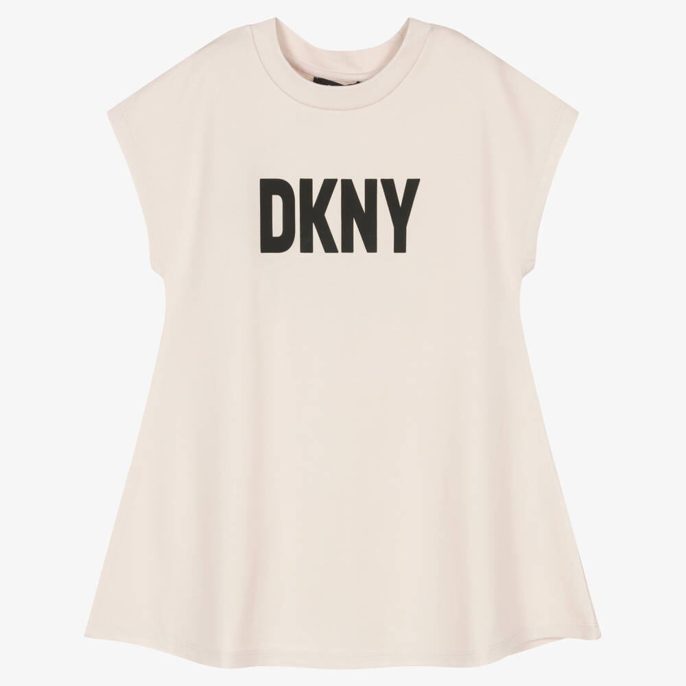 DKNY - Girls Pale Beige Logo Dress | Childrensalon