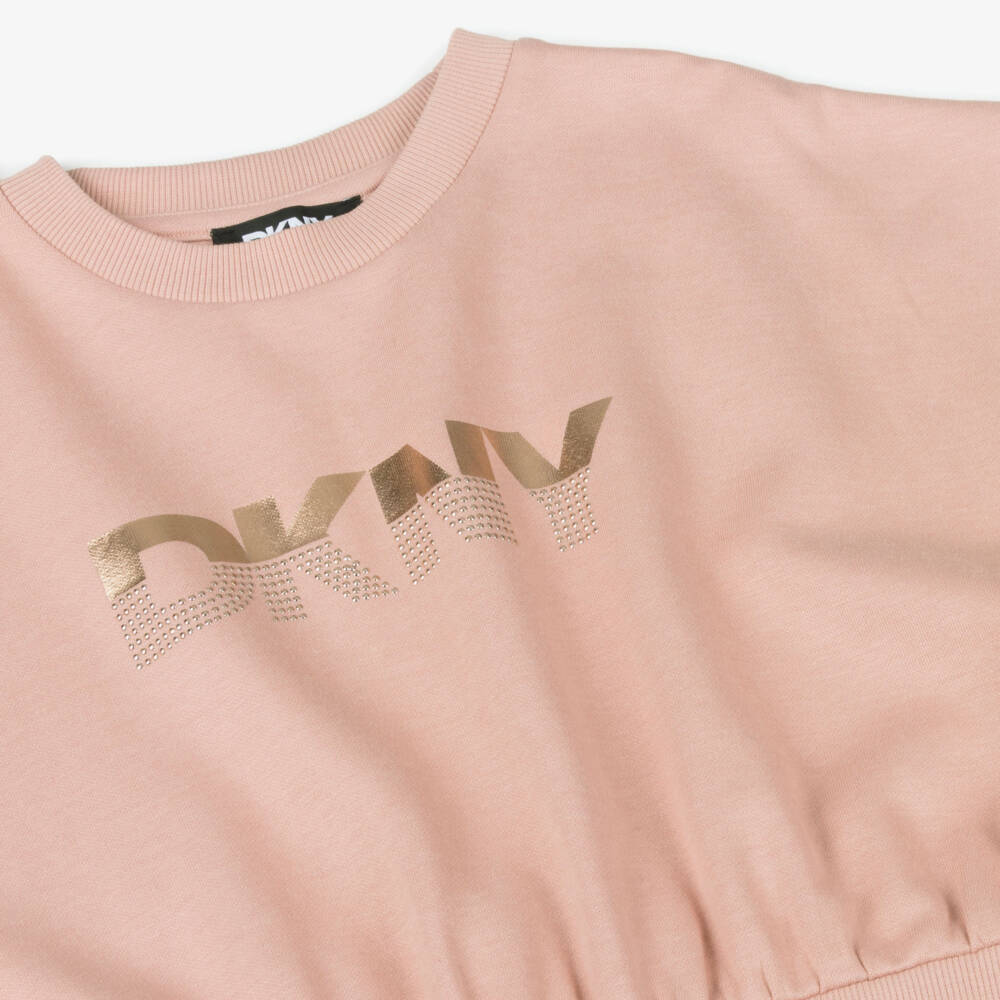 DKNY-فستان قطني وردي للبنات بشعار | Childrensalon Outlet