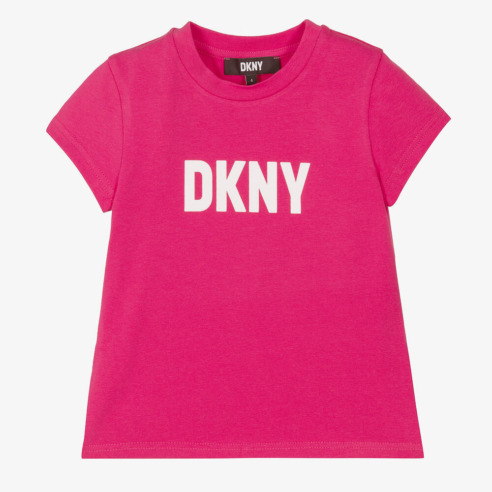 DKNY - تيشيرت قطن عضوي جيرسي لون زهري للبنات | Childrensalon