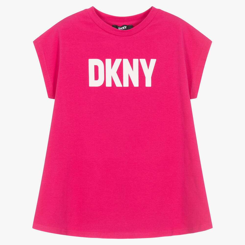 DKNY - Girls Pink Cotton Logo T-Shirt Dress | Childrensalon