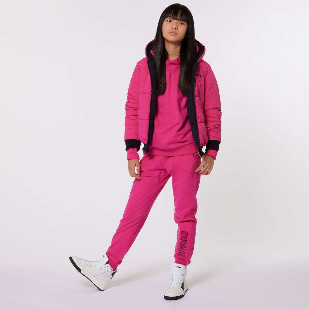 DKNY-Girls Pink Embroidered Cotton Hoodie | Childrensalon Outlet