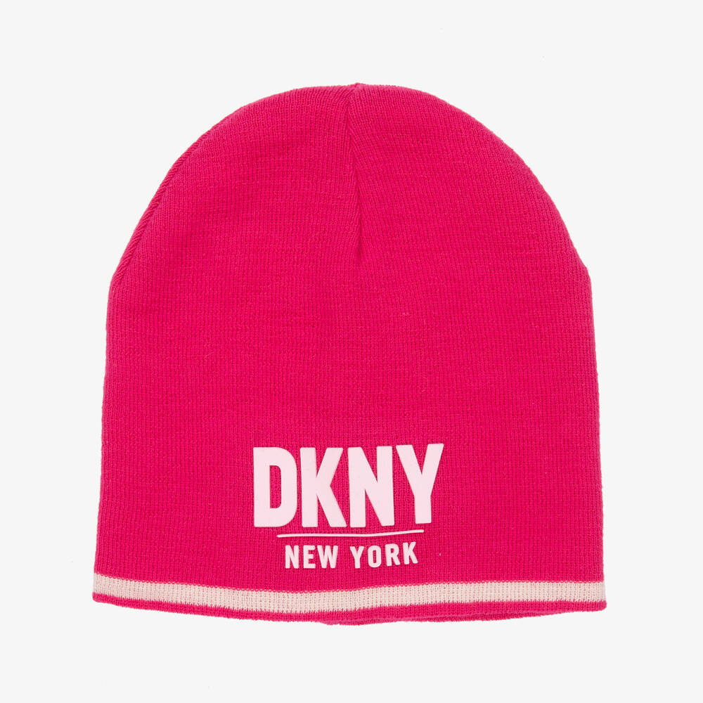 DKNY - قبعة قطن وأكريليك محبوك لون زهري للبنات | Childrensalon