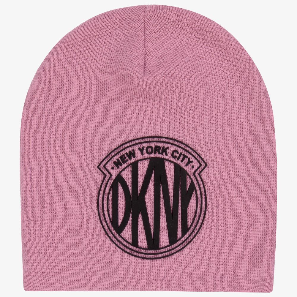 DKNY - Girls Pink Logo Beanie Hat | Childrensalon