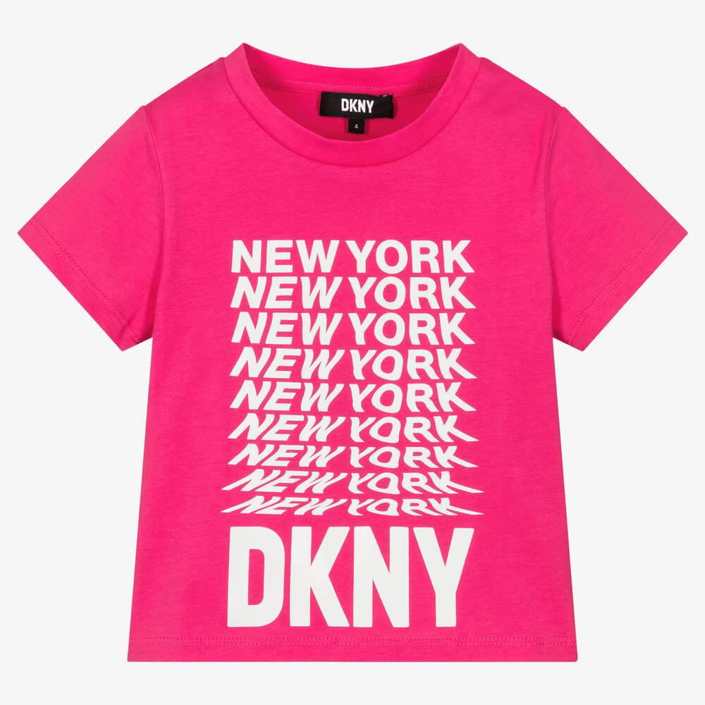 DKNY - Girls Pink Logo Cotton T-Shirt | Childrensalon