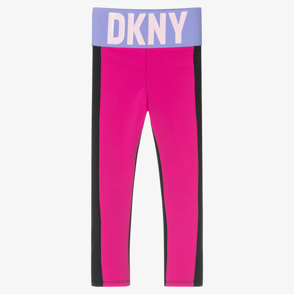 DKNY - ليغنغز جيرسي لون زهري وأسود للبنات | Childrensalon
