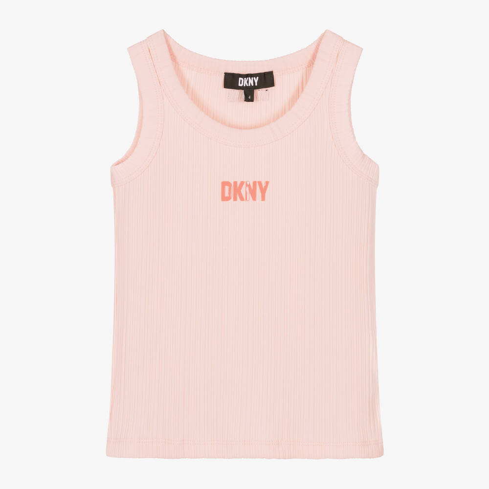 DKNY-توب فيست قطن مضلع لون زهري فاتح للبنات | Childrensalon Outlet