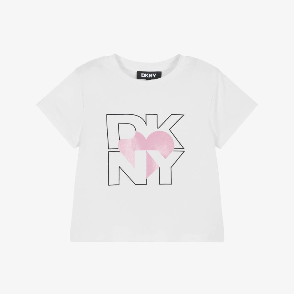 DKNY-Girls Pink & White Logo Tee | Childrensalon Outlet