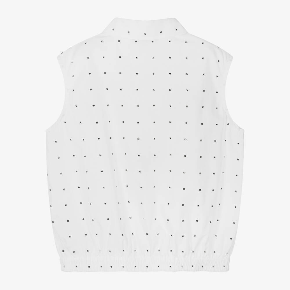 DKNY-بلوزة قطنية نقية مزينة بشعار للبنات | Childrensalon Outlet