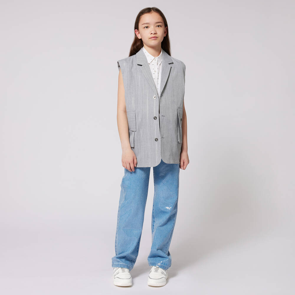 DKNY-بلوزة قطنية نقية مزينة بشعار للبنات | Childrensalon Outlet