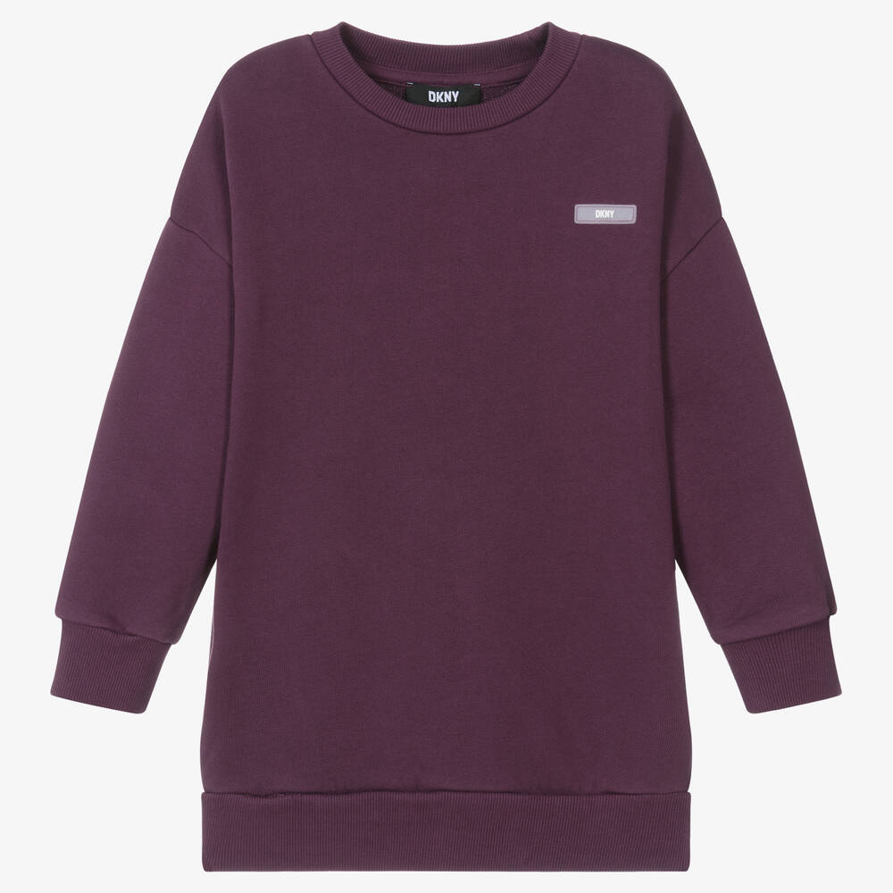 DKNY - Girls Purple Cotton Sweatshirt Dress | Childrensalon