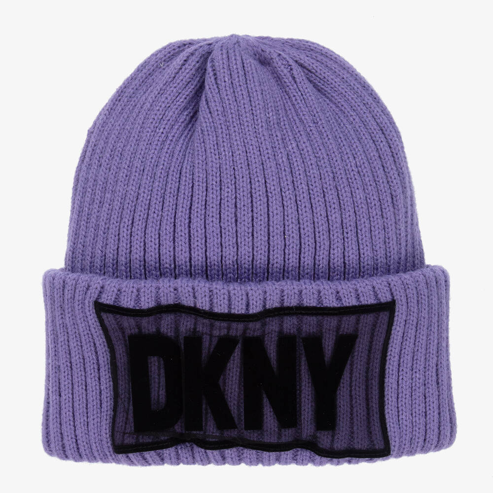 DKNY - Girls Purple Knitted Logo Hat | Childrensalon