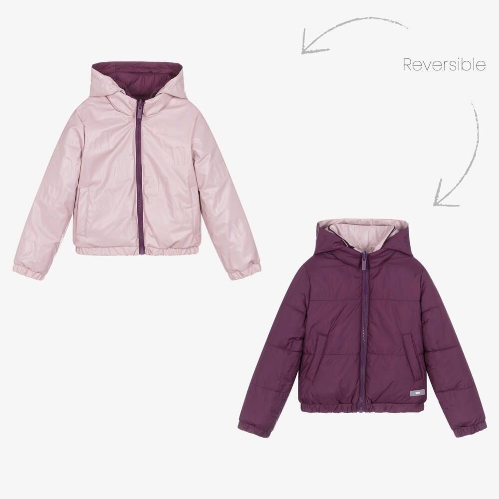 DKNY - Girls Purple Reversible Puffer Jacket | Childrensalon