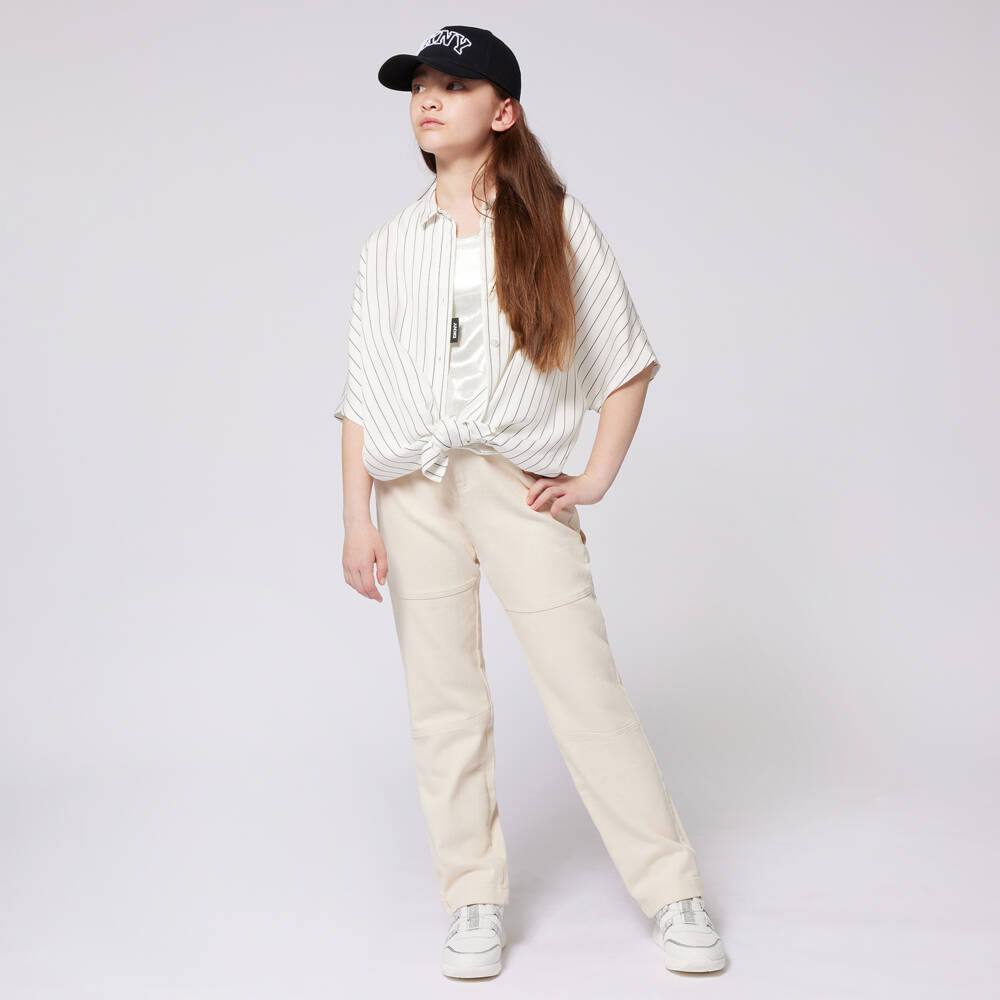 DKNY-Girls Relaxed White Stripe Blouse | Childrensalon Outlet