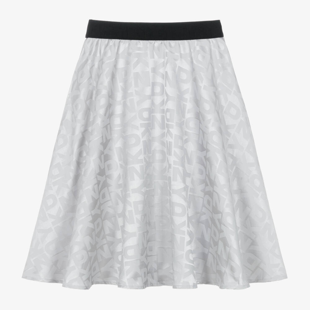 DKNY-تنورة جاكارد ساتان لون فضي للبنات | Childrensalon Outlet