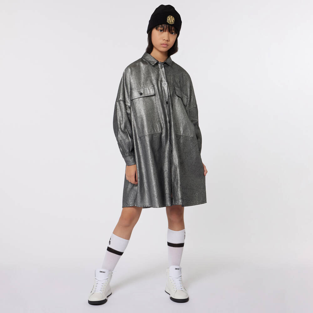 DKNY-Girls Shimmer Silver Denim Dress | Childrensalon Outlet