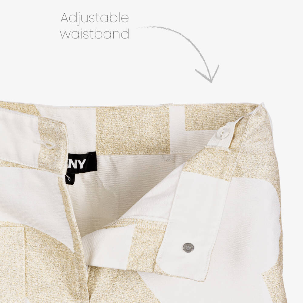 DKNY-تنورة ذهبية لامعة من مزيج الكتان للبنات | Childrensalon Outlet