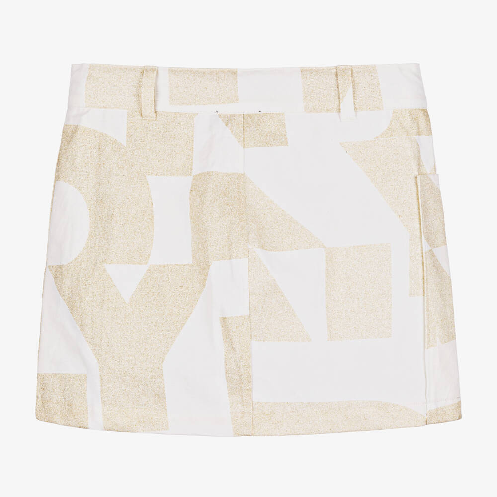 DKNY-تنورة ذهبية لامعة من مزيج الكتان للبنات | Childrensalon Outlet
