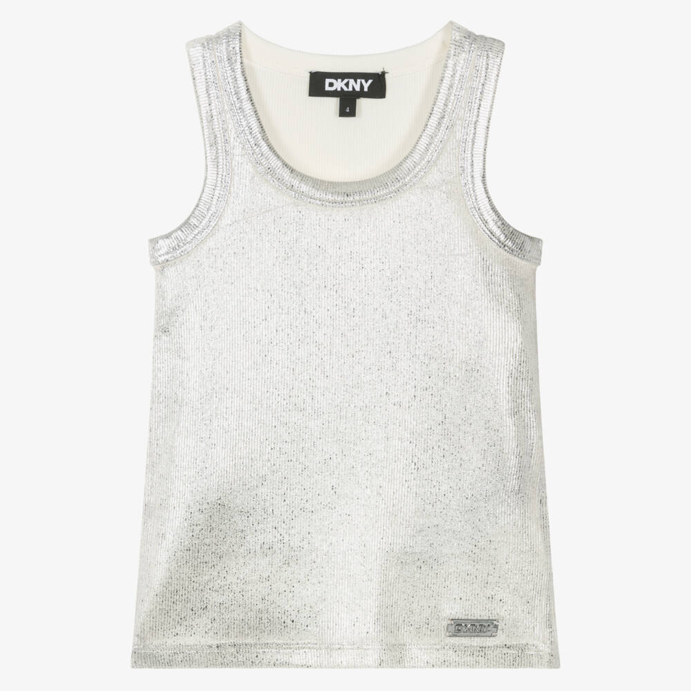 DKNY-Кремовая блестящая ребристая майка для девочек | Childrensalon Outlet
