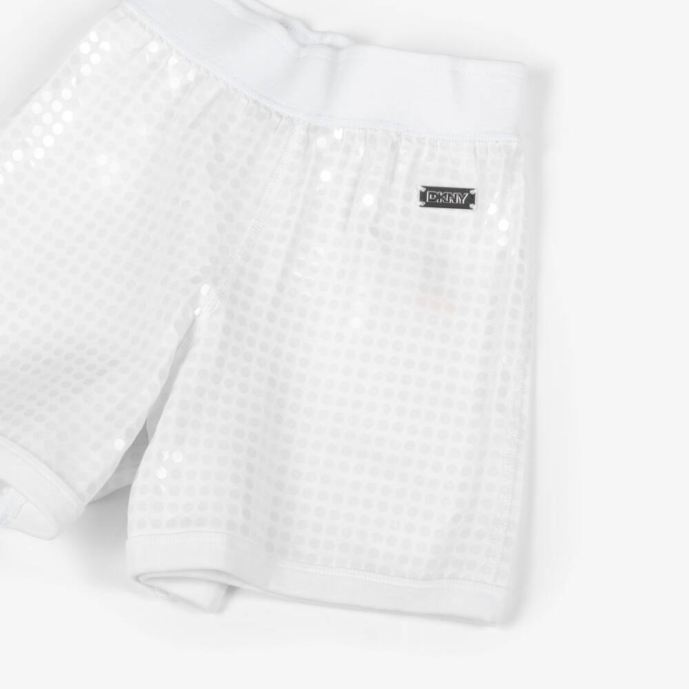 DKNY-Girls Shimmering White Cotton Shorts | Childrensalon Outlet