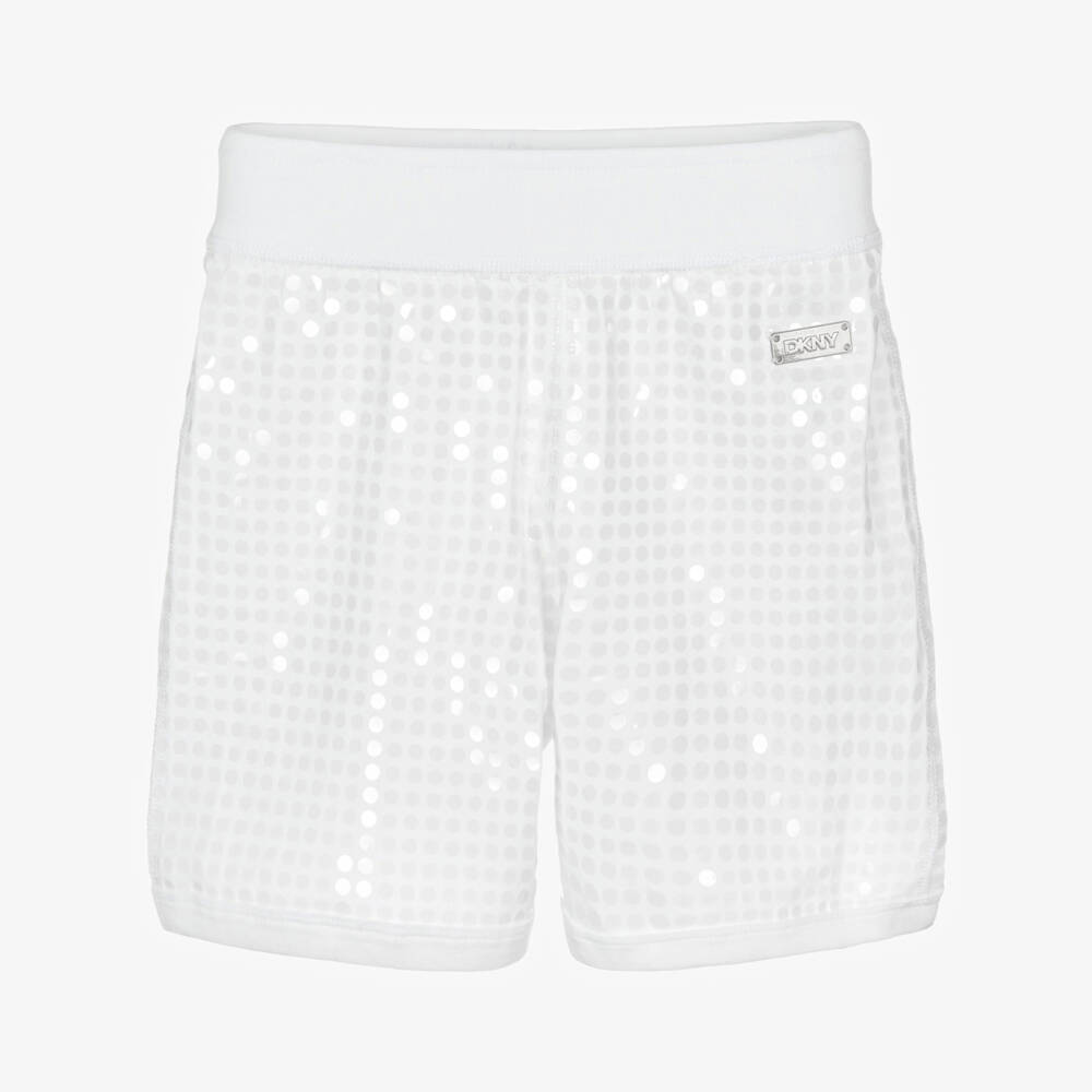 DKNY-Girls Shimmering White Cotton Shorts | Childrensalon Outlet