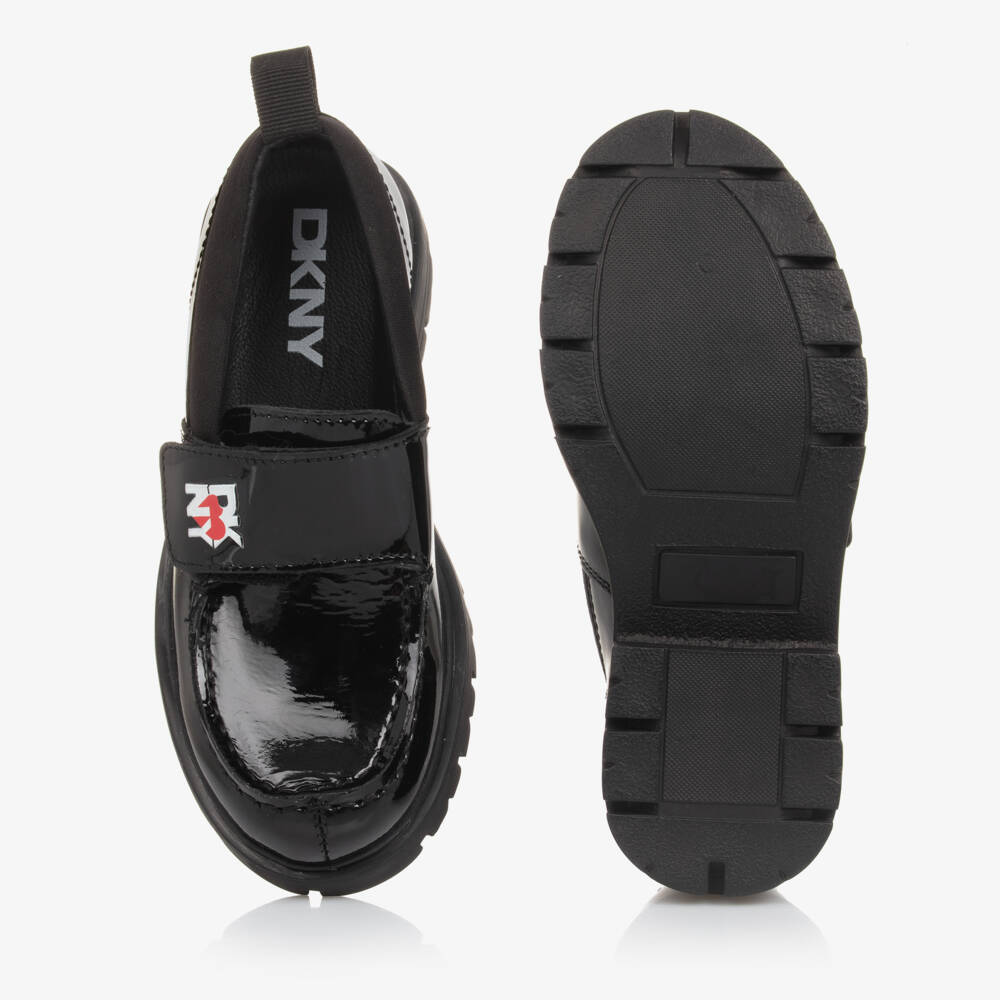 DKNY-Girls Shiny Black Leather Loafers | Childrensalon Outlet