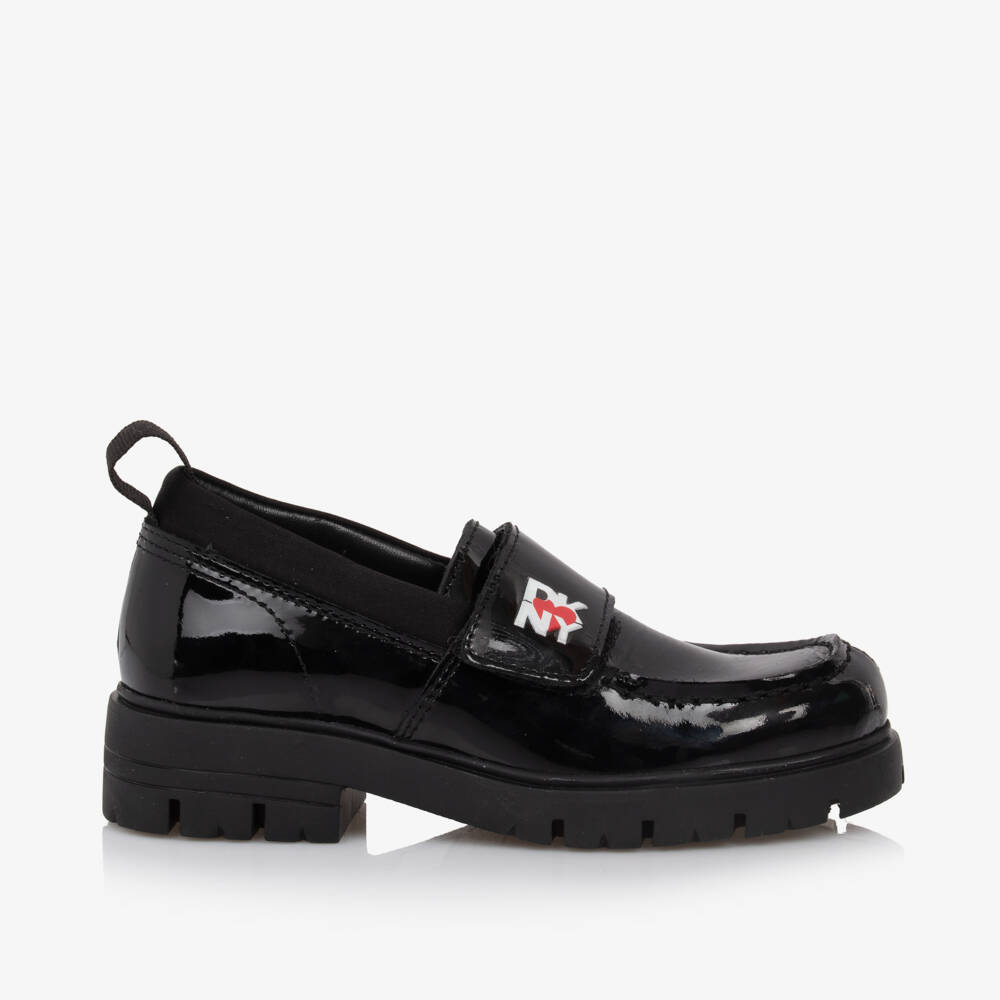 DKNY-Girls Shiny Black Leather Loafers | Childrensalon Outlet