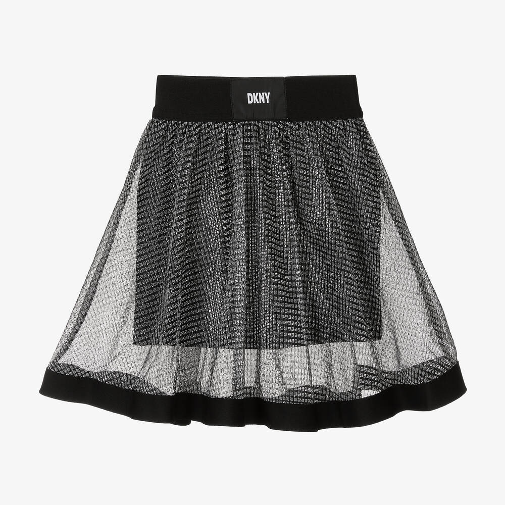DKNY - Girls Silver Glitter Mesh Midi Skirt | Childrensalon