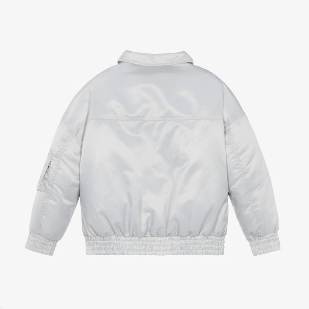 DKNY-Girls Silver Satin Zip Jacket | Childrensalon Outlet