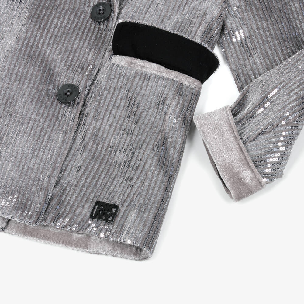 DKNY-جاكيت مخملي فضي براق للبنات | Childrensalon Outlet