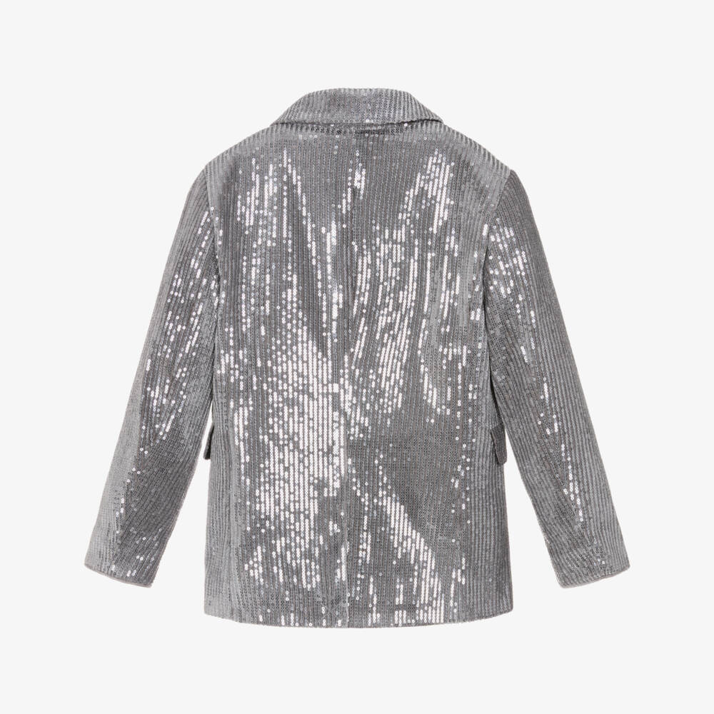 DKNY-جاكيت مخملي فضي براق للبنات | Childrensalon Outlet