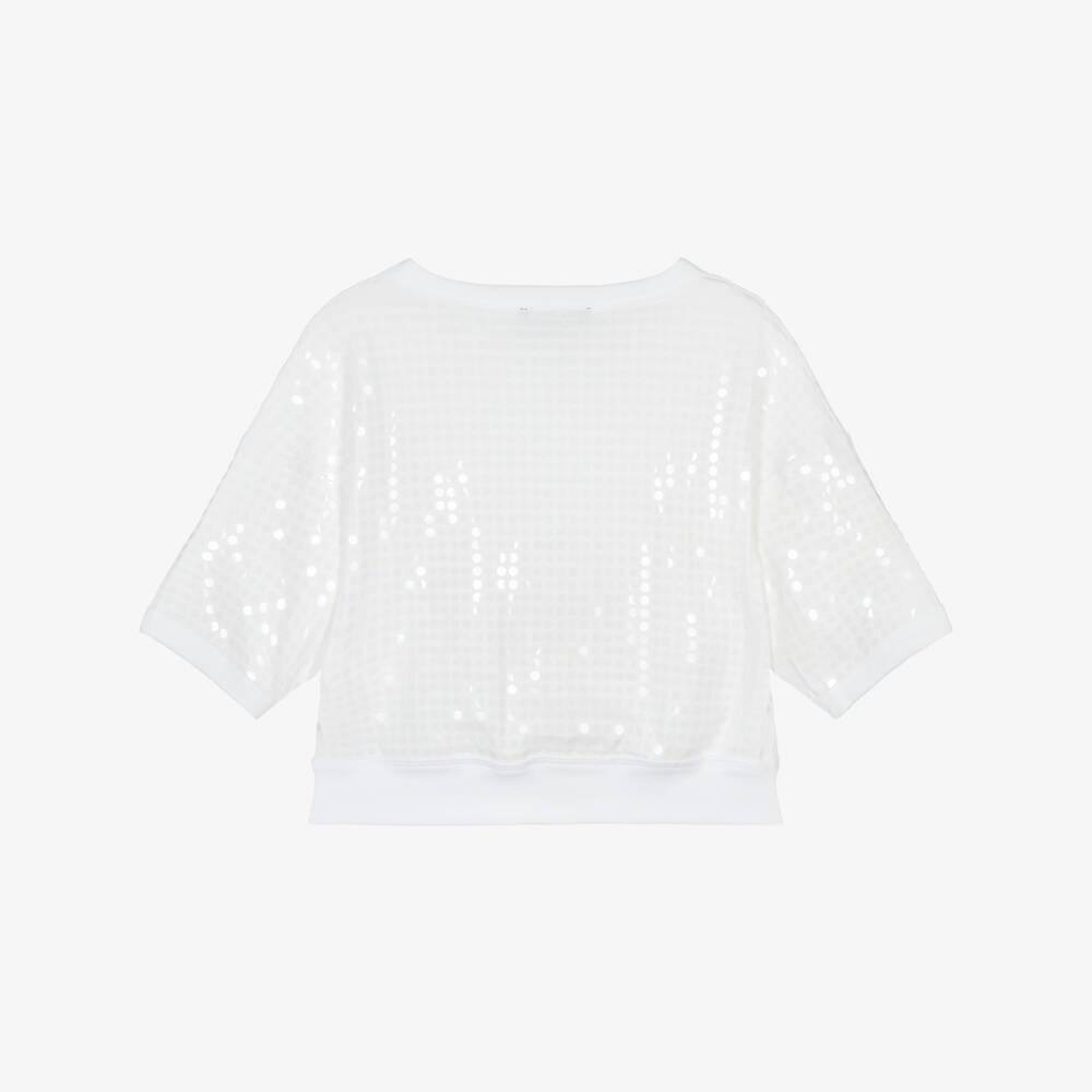 DKNY-تي شيرت قطن لامع للبنات مزين بالترتر | Childrensalon Outlet