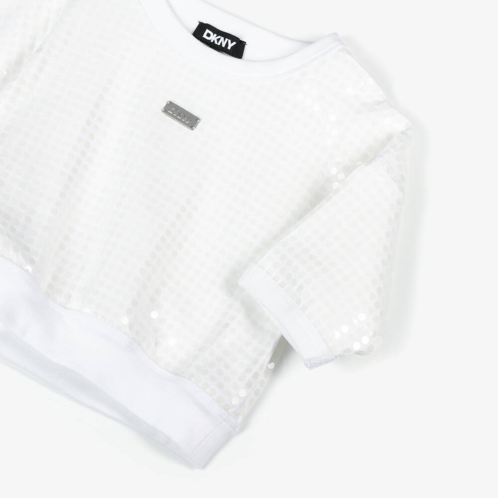 DKNY-تي شيرت قطن لامع للبنات مزين بالترتر | Childrensalon Outlet