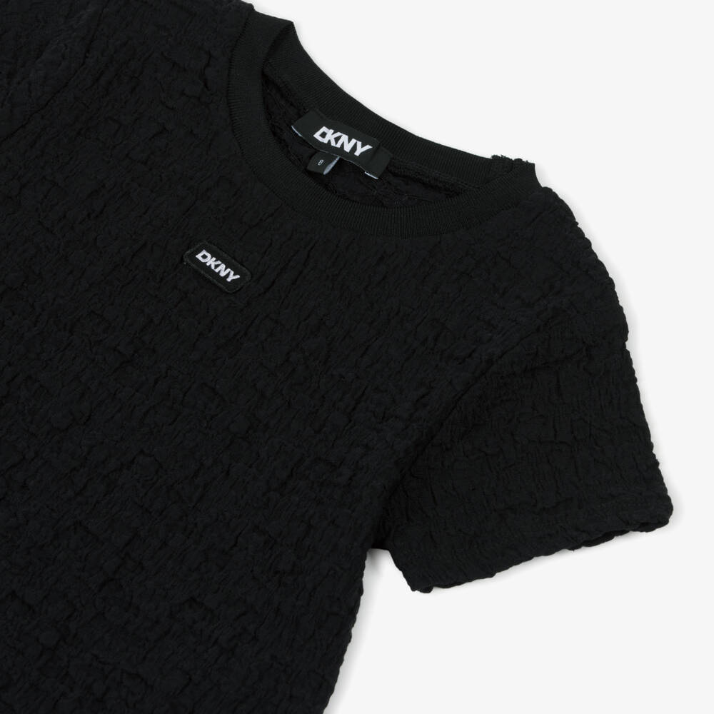 DKNY-Girls Textured Ebony Cotton Tee | Childrensalon Outlet