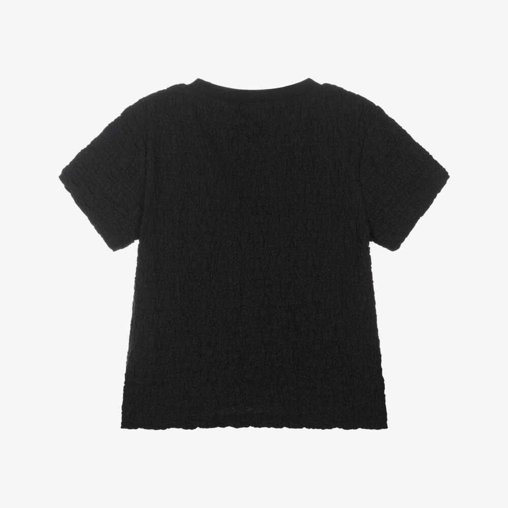 DKNY-Girls Textured Ebony Cotton Tee | Childrensalon Outlet