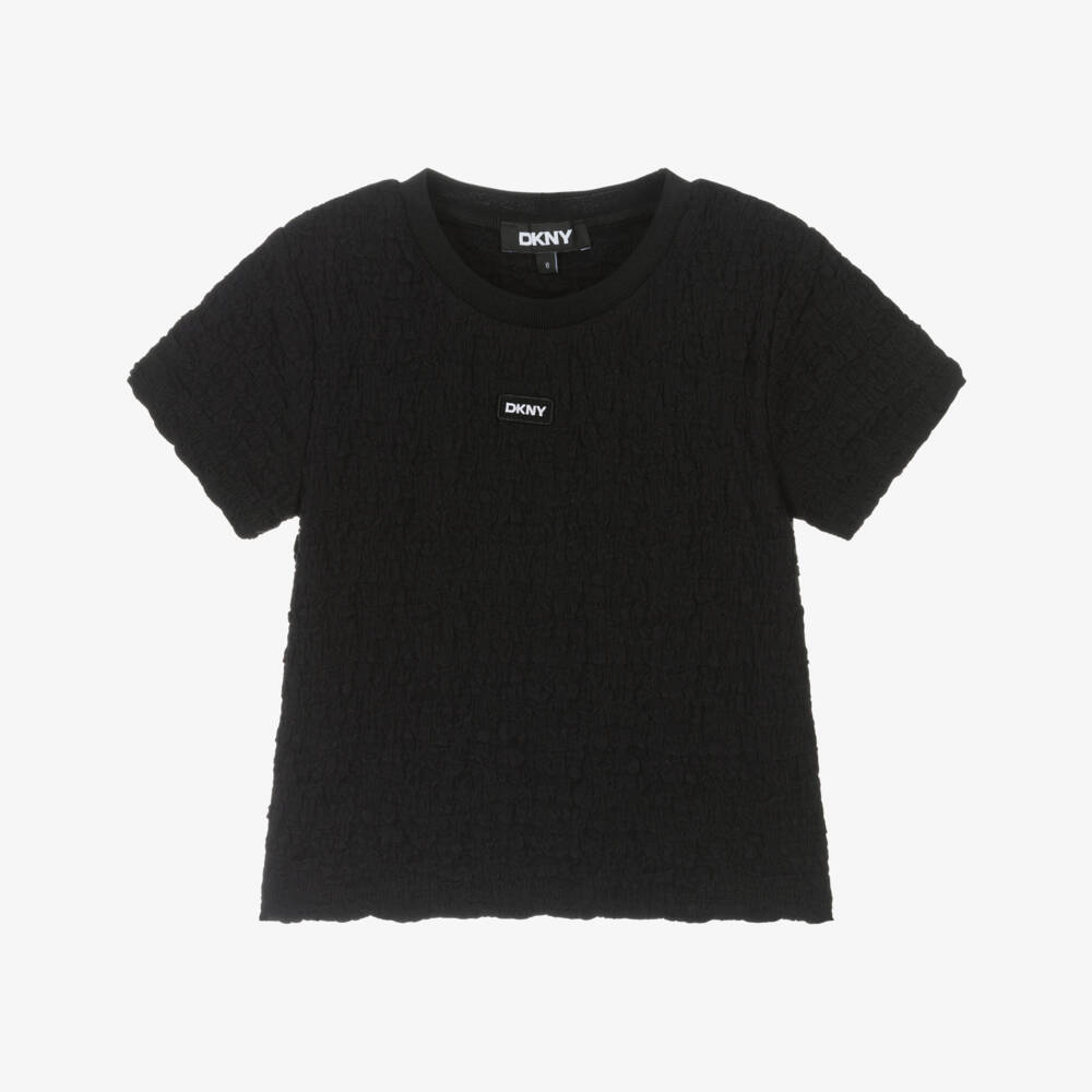 DKNY-Girls Textured Ebony Cotton Tee | Childrensalon Outlet