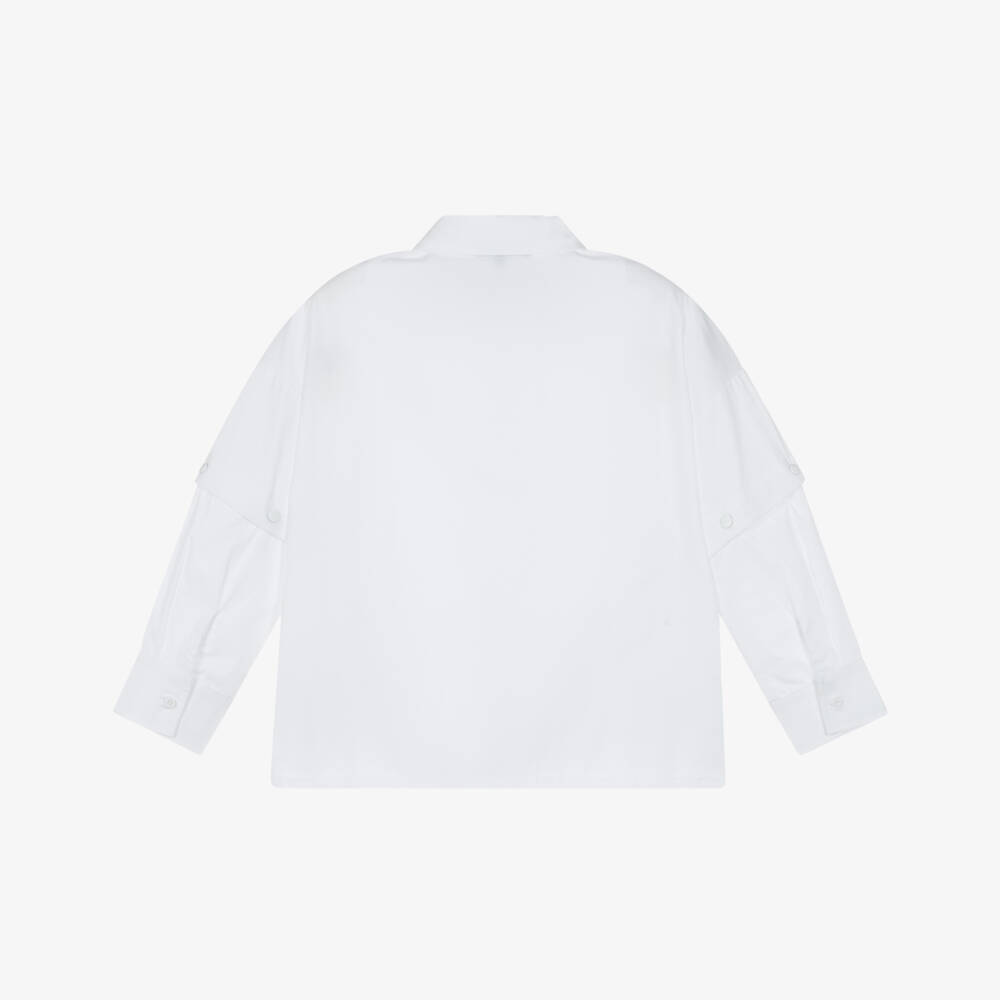 DKNY-بلوزة قطنية بيضاء متعددة الاستخدامات للبنات | Childrensalon Outlet