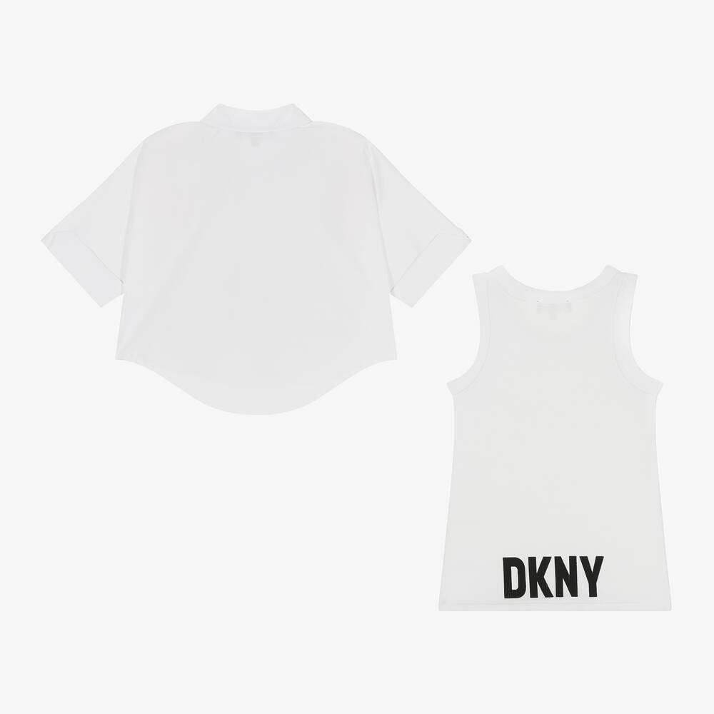 دكني-قميص 2 في 1 قطن بوبلين لون أبيض للبنات | Childrensalon Outlet