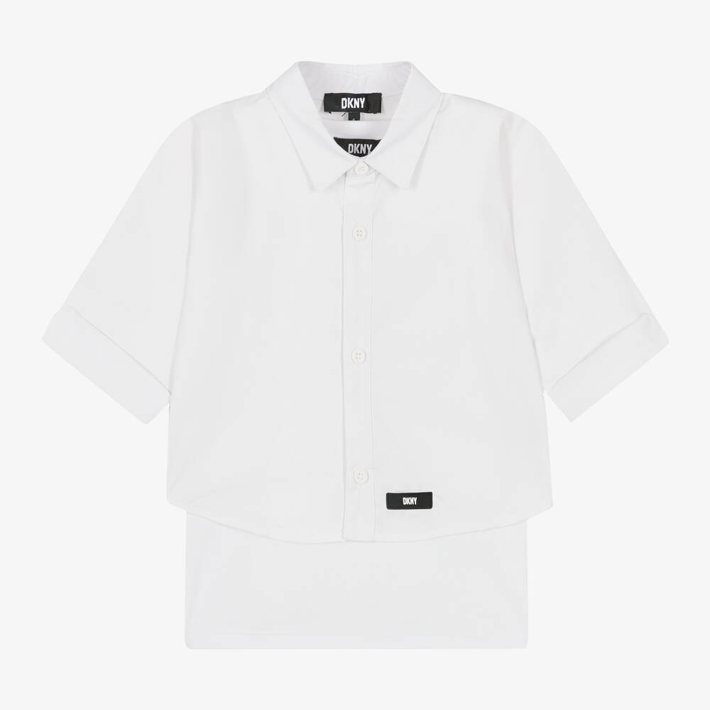 DKNY-Girls White 2-in-1 Cotton Shirt | Childrensalon Outlet