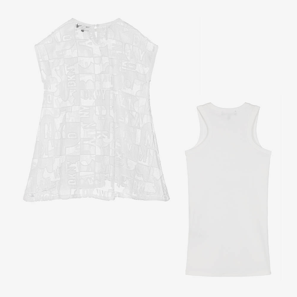 DKNY-Girls White 2-in-1 Mesh Dress | Childrensalon Outlet