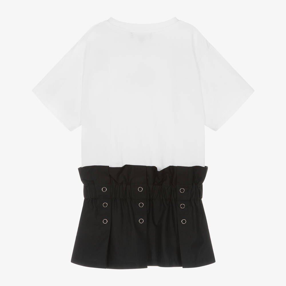 DKNY-Girls White & Black Cotton Dress | Childrensalon Outlet