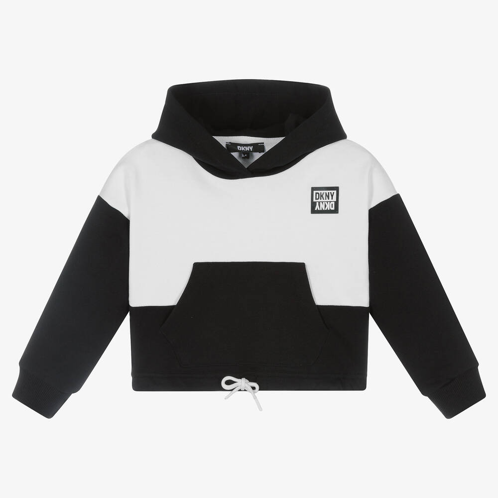 DKNY - Girls White & Black Cropped Hoodie | Childrensalon