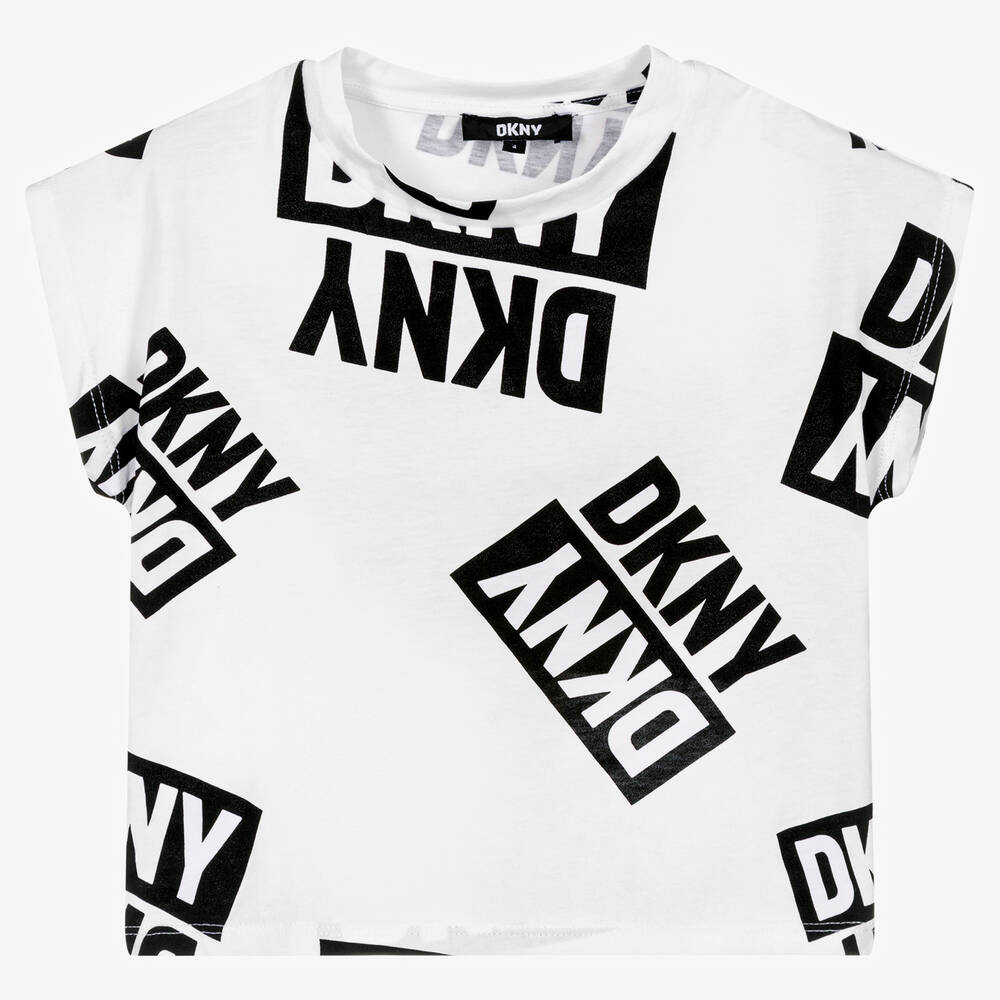 DKNY - T-shirt blanc et noir fille | Childrensalon