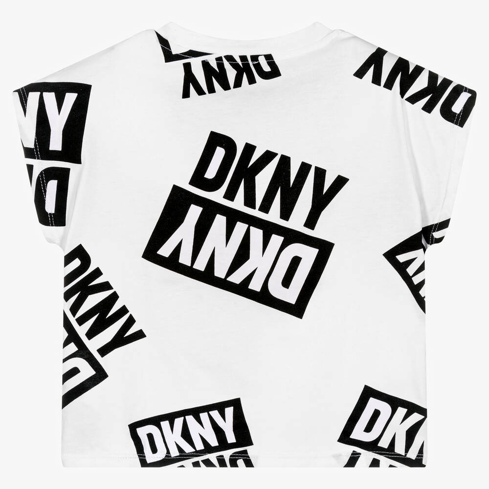 DKNY-Girls White & Black Logo T-Shirt | Childrensalon Outlet