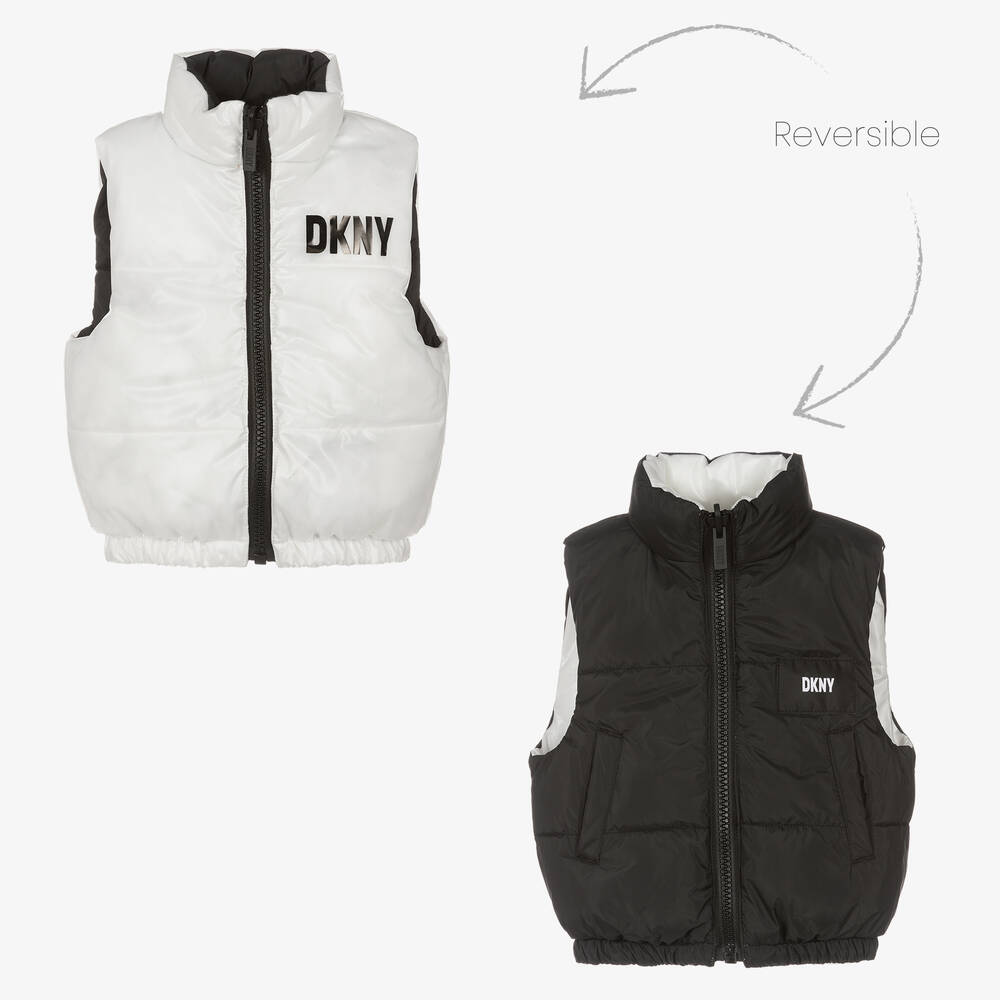 DKNY-Girls White & Black Reversible Gilet | Childrensalon Outlet