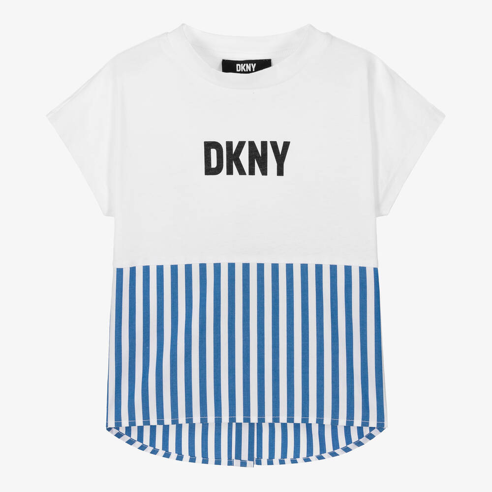 DKNY-Белая хлопковая футболка в голубую полоску | Childrensalon Outlet