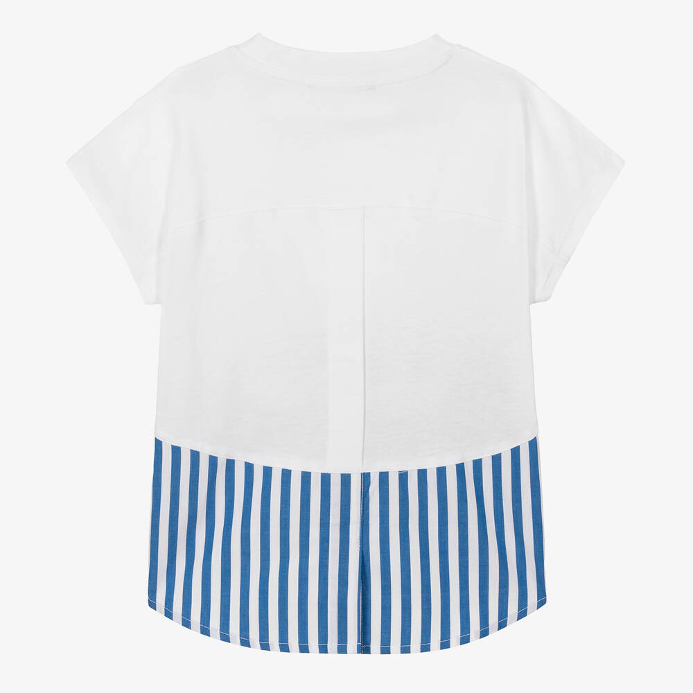 DKNY-Белая хлопковая футболка в голубую полоску | Childrensalon Outlet