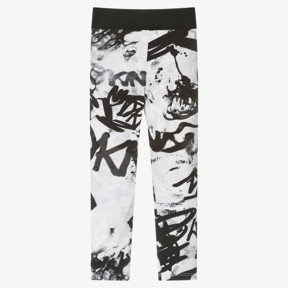 DKNY-Girls White Cotton Graffiti Leggings | Childrensalon Outlet