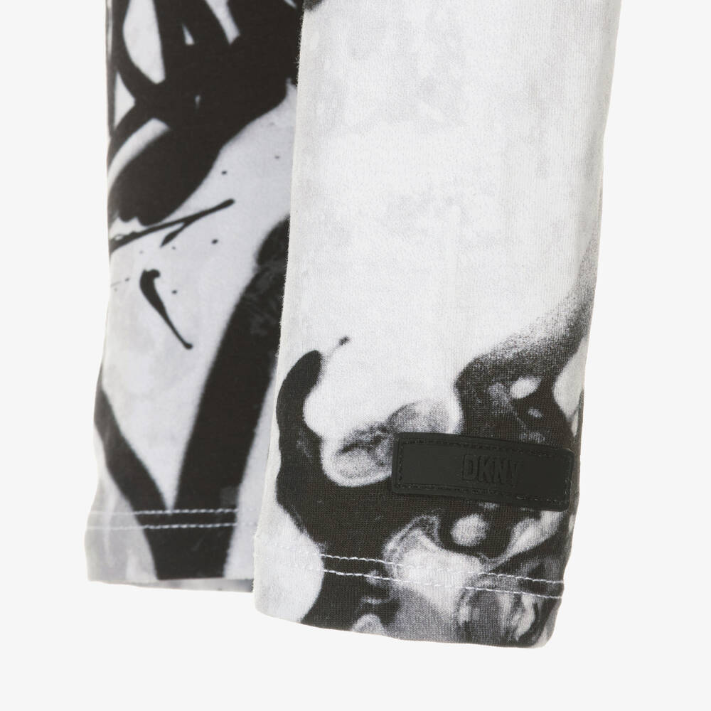 DKNY-Girls White Cotton Graffiti Leggings | Childrensalon Outlet
