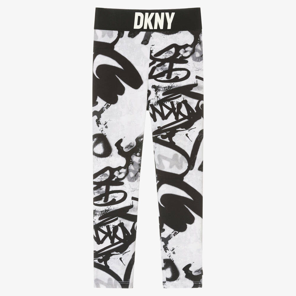 DKNY - ليقنز بطبعة غرافيتي قطن جيرسي لون أبيض للبنات | Childrensalon
